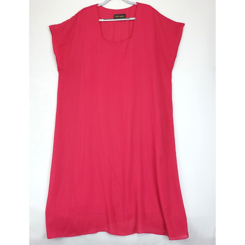 Lida Caputo Maxi Tunic Dress Fuchsia Pink Women 24W Lined Office Wear